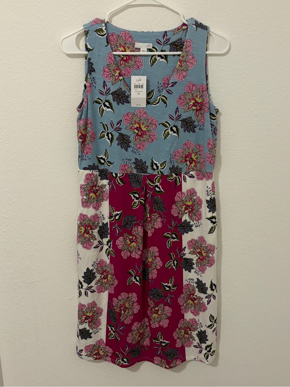 J. Jill Sleeveless Floral Colorblock Midi Dress Relaxed Cottagecore Size XS